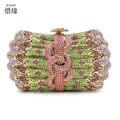 XIYUAN Women Wedding Gem Evening Bags Lady Purse for Bride Diamonds Purses Handbag Handmade Bridal Party Phone Clutch Bags