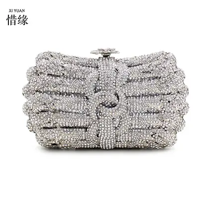 XIYUAN Women Wedding Gem Evening Bags Lady Purse for Bride Diamonds Purses Handbag Handmade Bridal Party Phone Clutch Bags