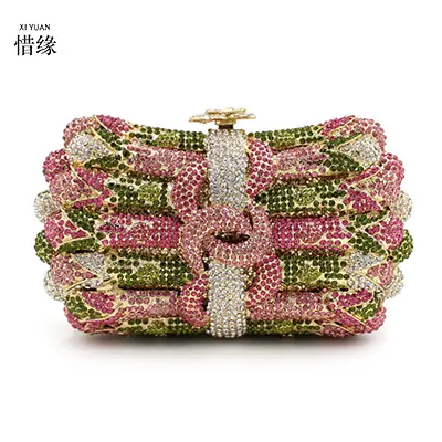 XIYUAN Women Wedding Gem Evening Bags Lady Purse for Bride Diamonds Purses Handbag Handmade Bridal Party Phone Clutch Bags