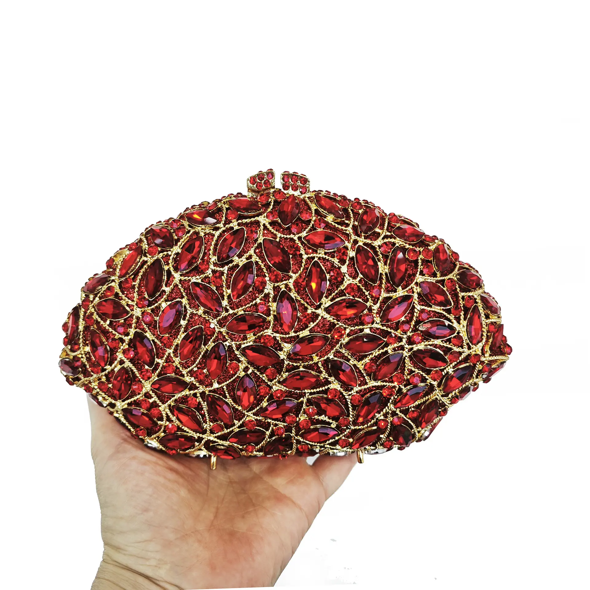 XIYUAN New Rose Red Rhinestone Evening Bag Female Boutique Gorgeous Sparkling Crystal Clutch Purse Bridal Wedding Party Handbags
