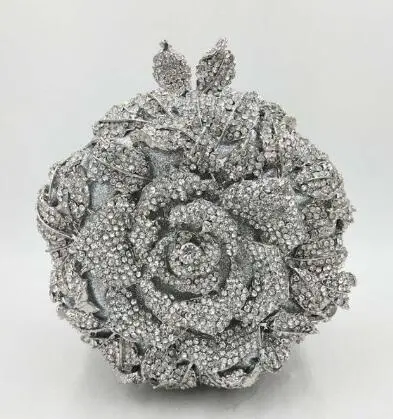 Women Gold/Silver Flower Mini Crystal Evening Bag Bridal Wedding Rhinestones Clutches Bags Handbags Party Minaudiere Clutch Bag