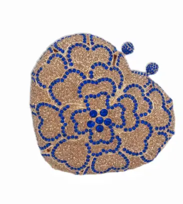 XIYUAN Gold Crystals Evening Clutch Bags Women Boutique Diamond Heart Shape Metal Clutch Purses And Handbags Wedding Party Purse