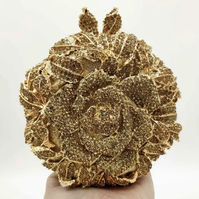 Women Gold/Silver Flower Mini Crystal Evening Bag Bridal Wedding Rhinestones Clutches Bags Handbags Party Minaudiere Clutch Bag