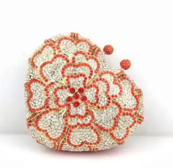 XIYUAN Gold Crystals Evening Clutch Bags Women Boutique Diamond Heart Shape Metal Clutch Purses And Handbags Wedding Party Purse