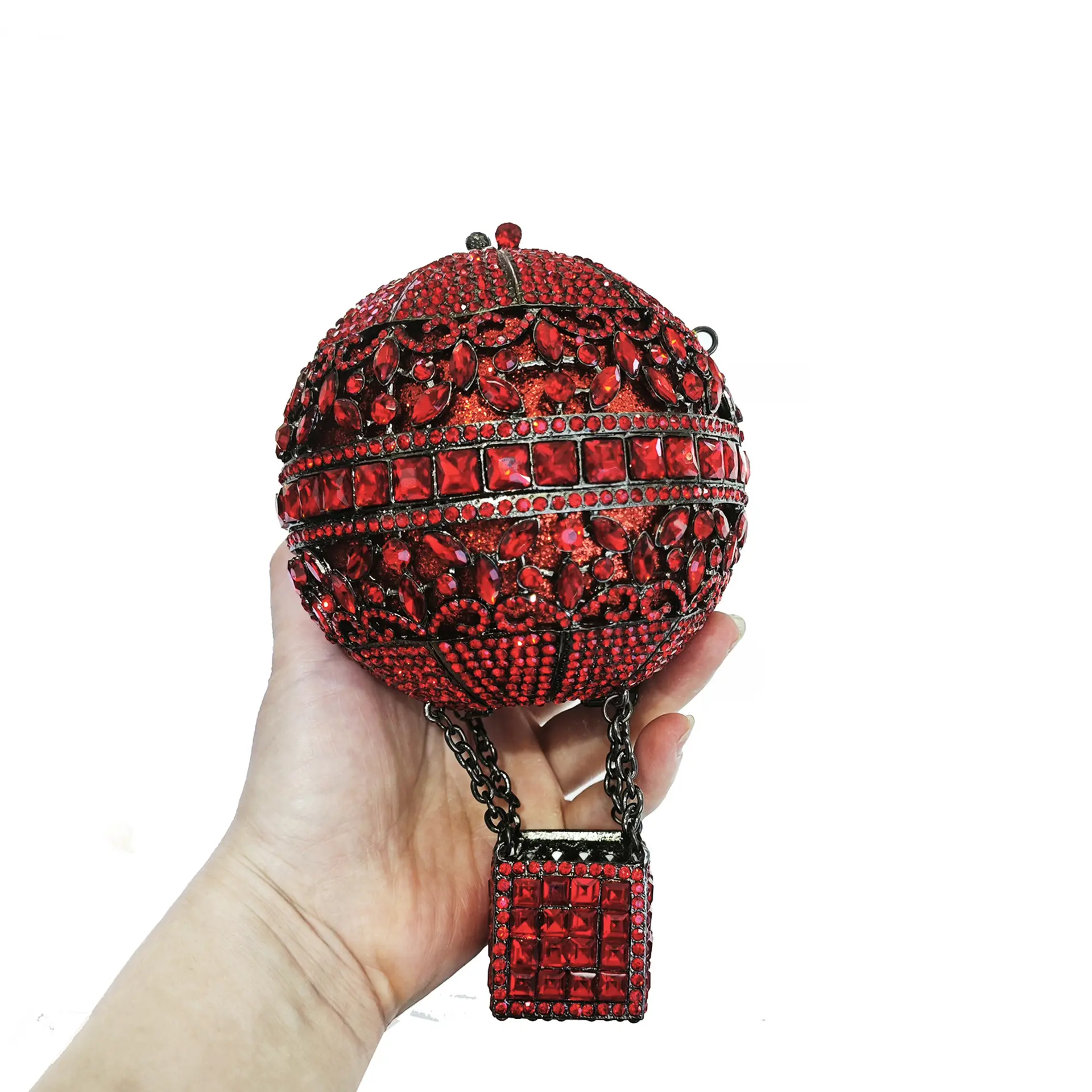 XIYUAN Hot Air Balloon Shaped Crystal Evening Bags Women Luxury Classy Unique Rhinestones Circular Clutch Purses Wedding Party