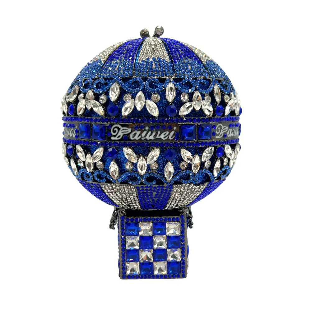 XIYUAN Hot Air Balloon Shaped Crystal Evening Bags Women Luxury Classy Unique Rhinestones Circular Clutch Purses Wedding Party