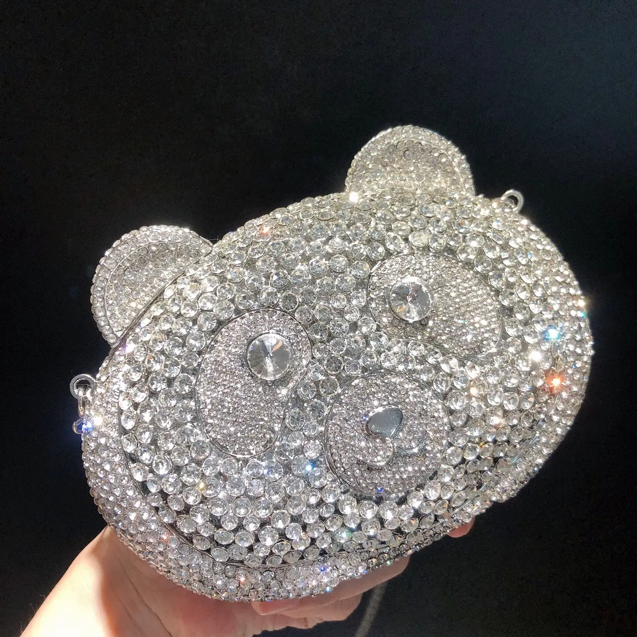 XIYUAN Silver Crystal Clutches Bag Bear Rhinestones Evening Bag Party Prom Handbags Luxury Women Wedding Bridal Clutch Purse Bag