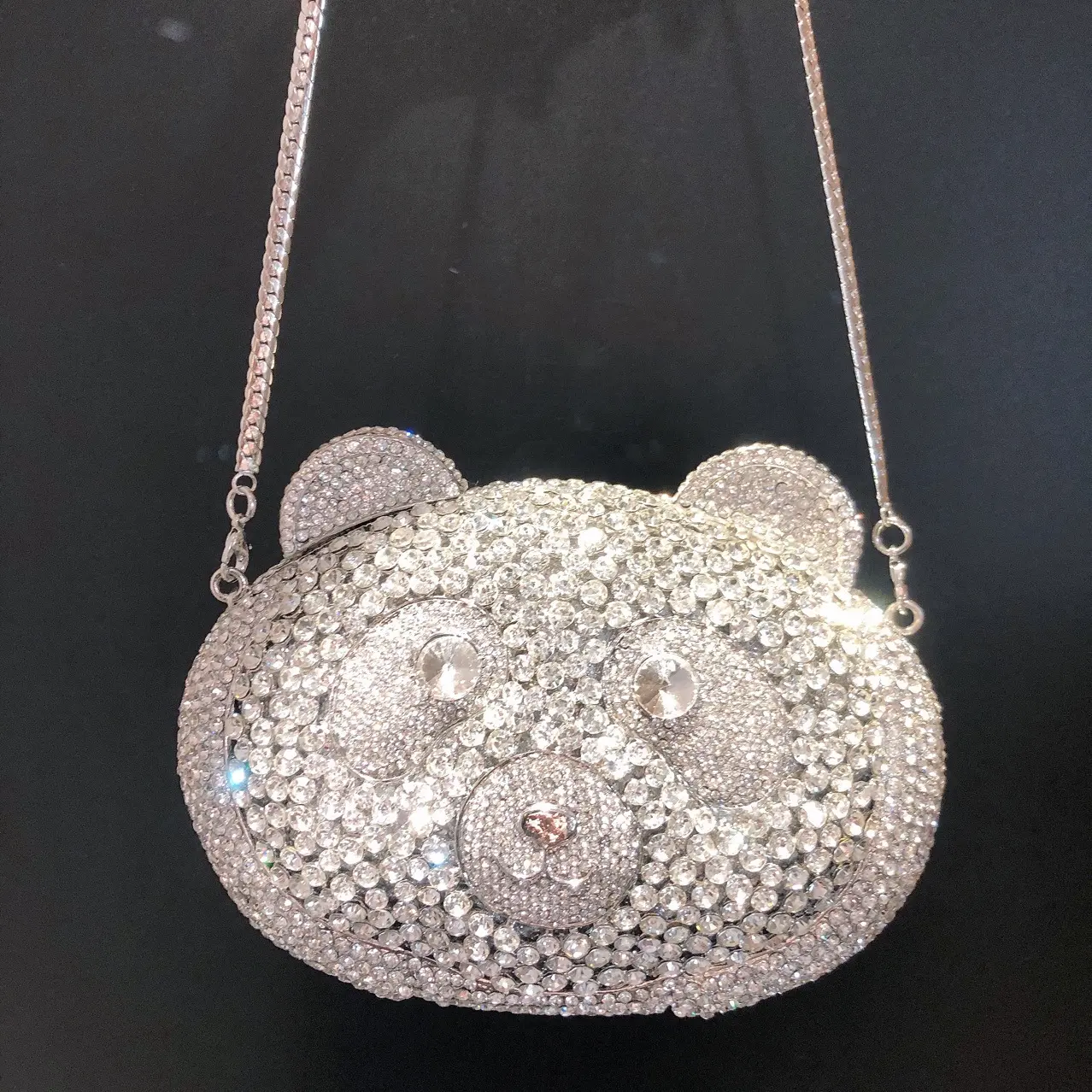 XIYUAN Silver Crystal Clutches Bag Bear Rhinestones Evening Bag Party Prom Handbags Luxury Women Wedding Bridal Clutch Purse Bag