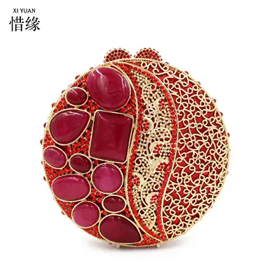 XIYUAN Red Stones Women Crystal Clutch Bag Lady Evening Bags Party Cocktail Rhinestone Clutches Bags Handbags Wedding Purses
