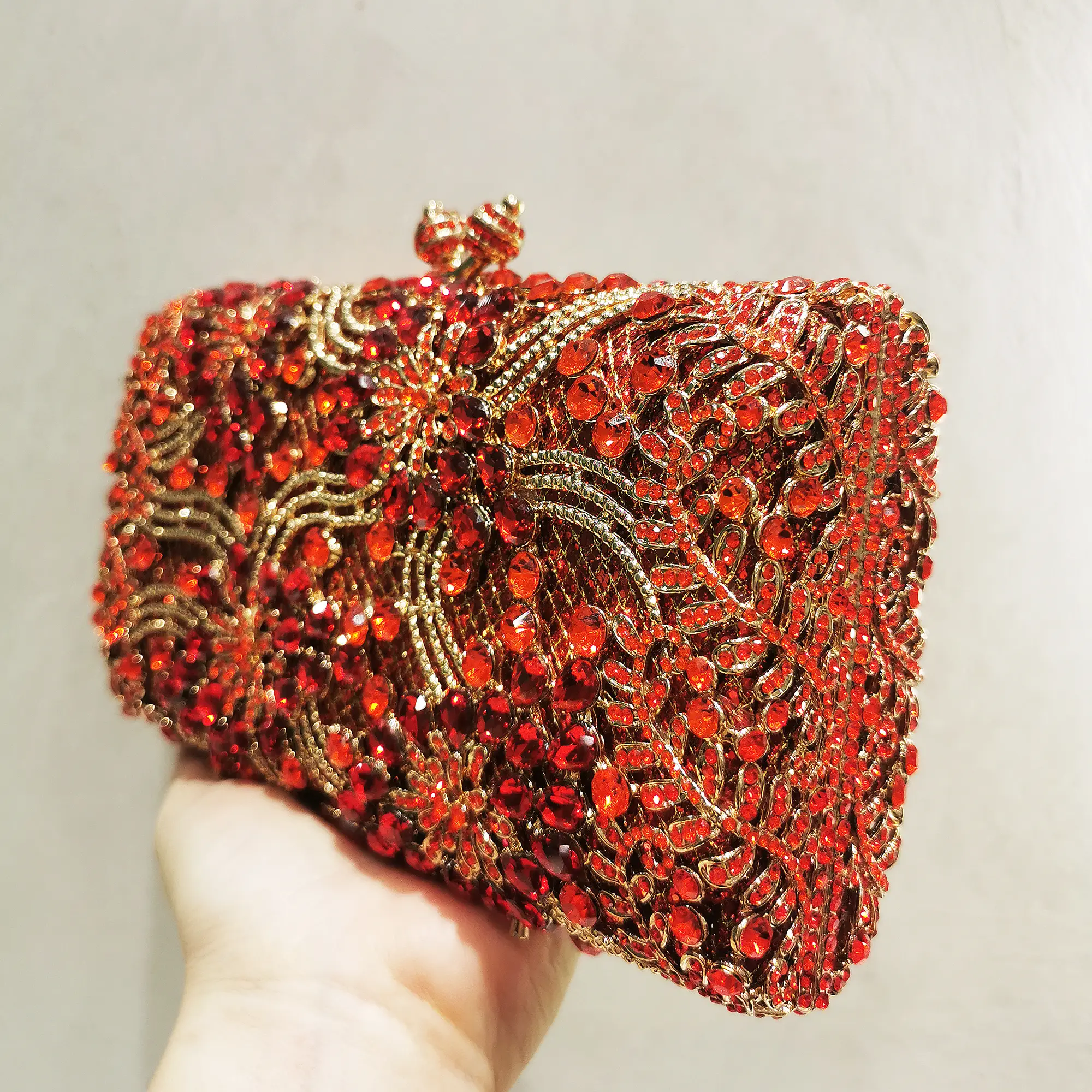 XIYUAN Women Purple Orange Stones Clutch Purse Lady Evening Minaudiere Bags Wedding Party Bridal Rhinestone Handbags Floral Bags