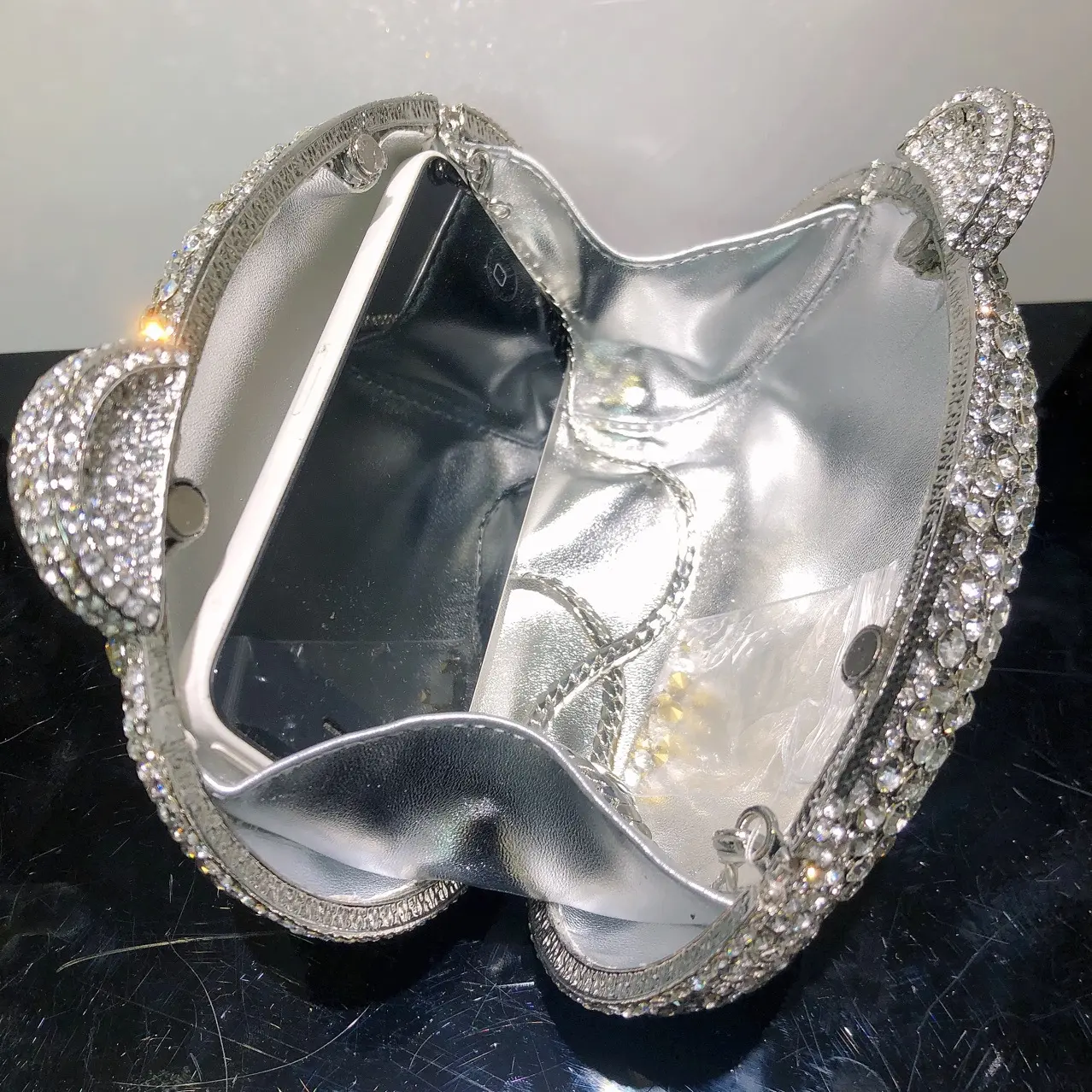 XIYUAN Silver Crystal Clutches Bag Bear Rhinestones Evening Bag Party Prom Handbags Luxury Women Wedding Bridal Clutch Purse Bag