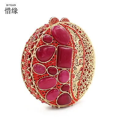 XIYUAN Red Stones Women Crystal Clutch Bag Lady Evening Bags Party Cocktail Rhinestone Clutches Bags Handbags Wedding Purses
