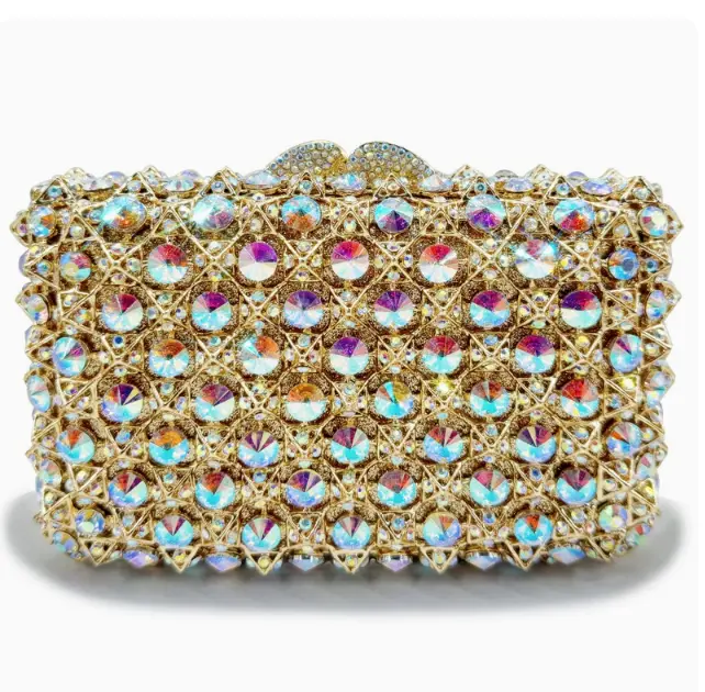 New Woman Bling Gems Evening Clutch Bags Lady Gold/Purple/Blue Diamonds Party Handbag Wedding Bag Bridal Handbags Crystals Purse