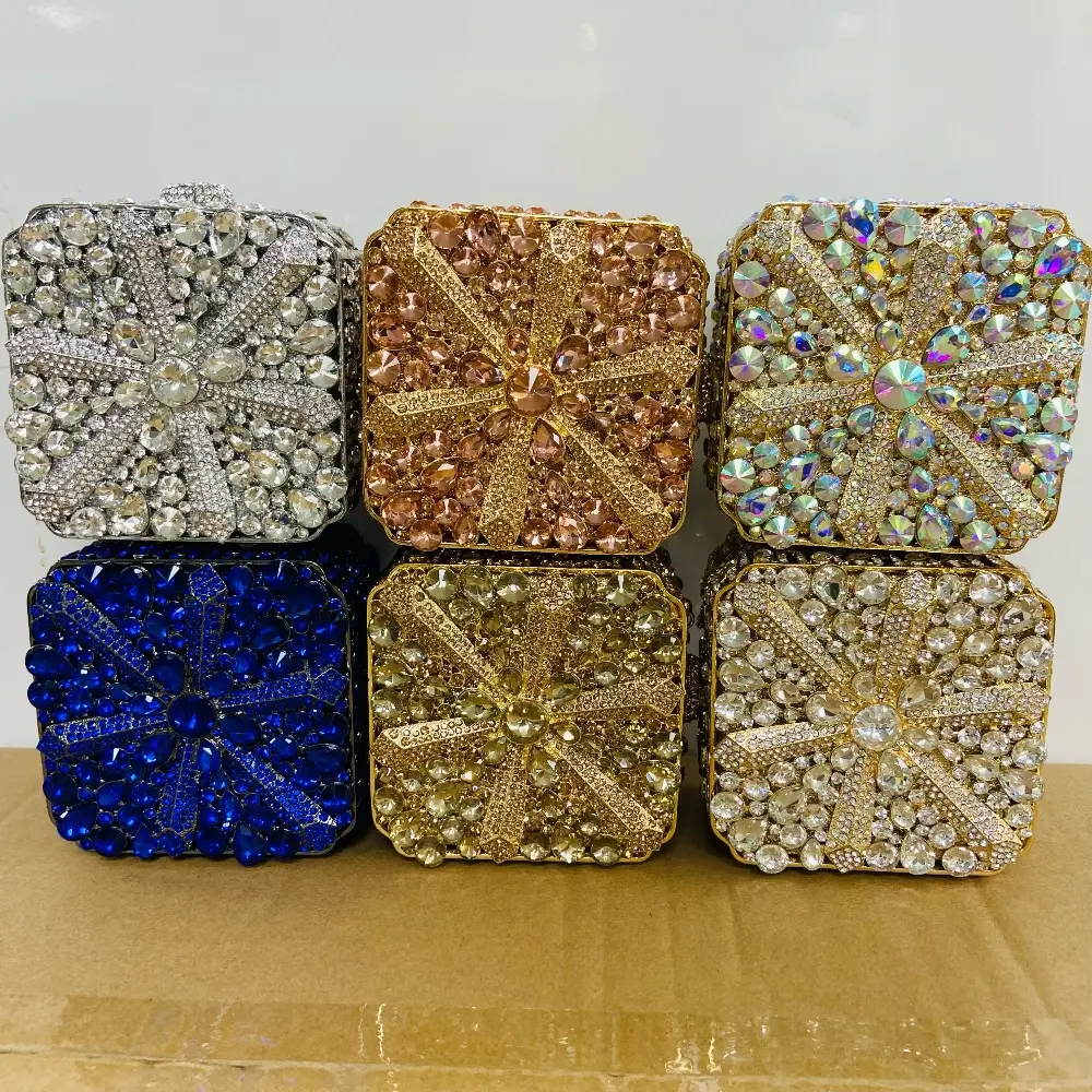 Lady Red Wine/Gold/Blue/Green Stone Clutch Purse Sequin Metal Chain Messenger Bag Rhinestone Dinner Evening Bags Summer Handbags