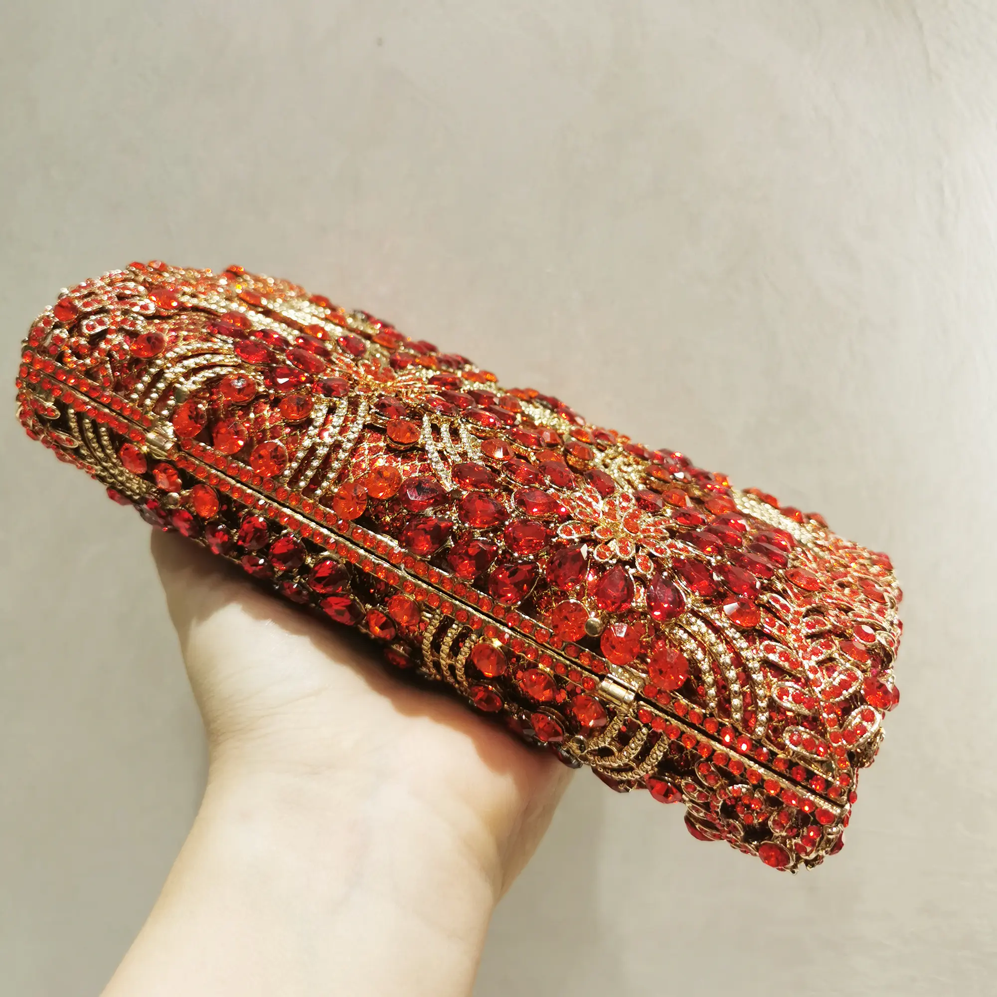 XIYUAN Women Purple Orange Stones Clutch Purse Lady Evening Minaudiere Bags Wedding Party Bridal Rhinestone Handbags Floral Bags