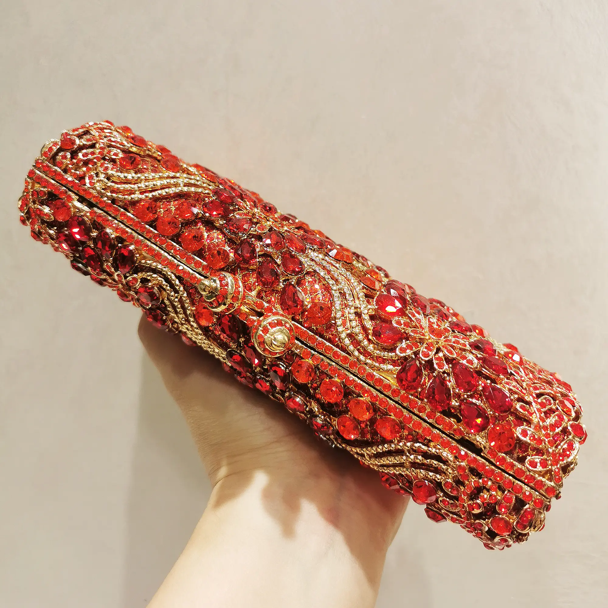 XIYUAN Women Purple Orange Stones Clutch Purse Lady Evening Minaudiere Bags Wedding Party Bridal Rhinestone Handbags Floral Bags
