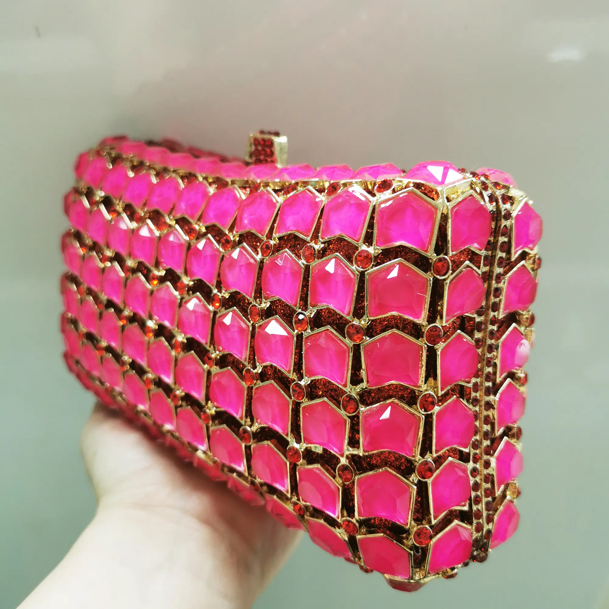 XIYUAN Mini Gold Crystal Clutch Purse Full Stones Evening Bags For Wedding Party Fushia Rhinestone Clutches Bags Lady Handbags
