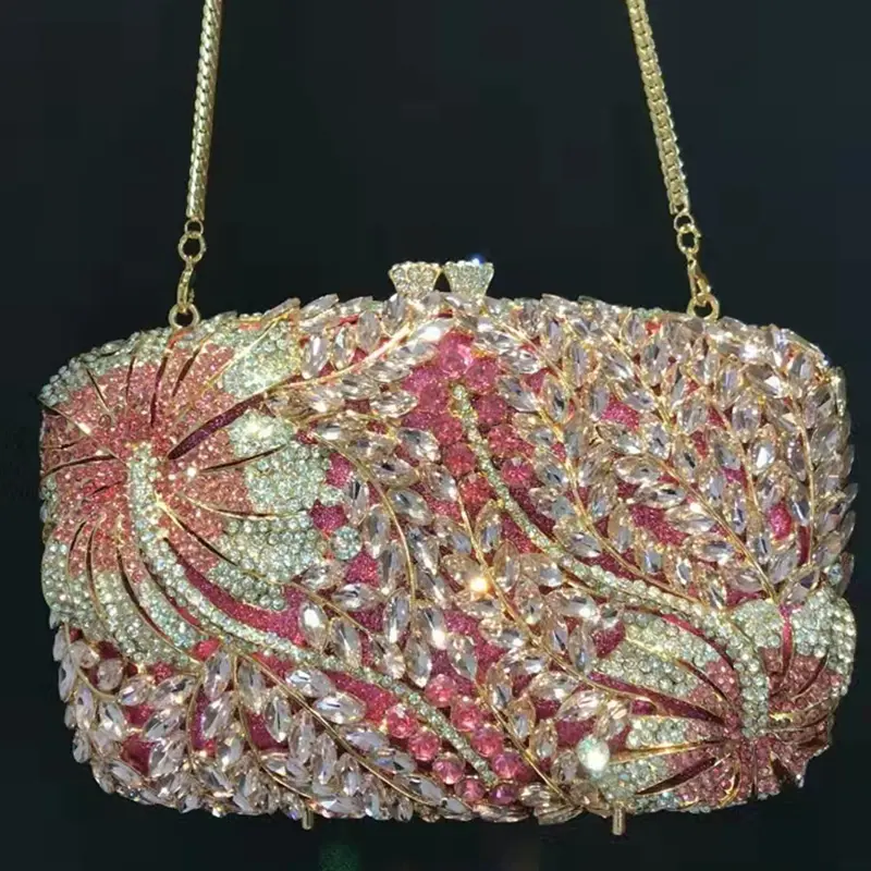 XIYUAN Gold/Silver Crystal Clutches Bags Stones Evening Purse Metal Hardcase Wedding Party Minaudiere Handbag Clutch Bags Gift