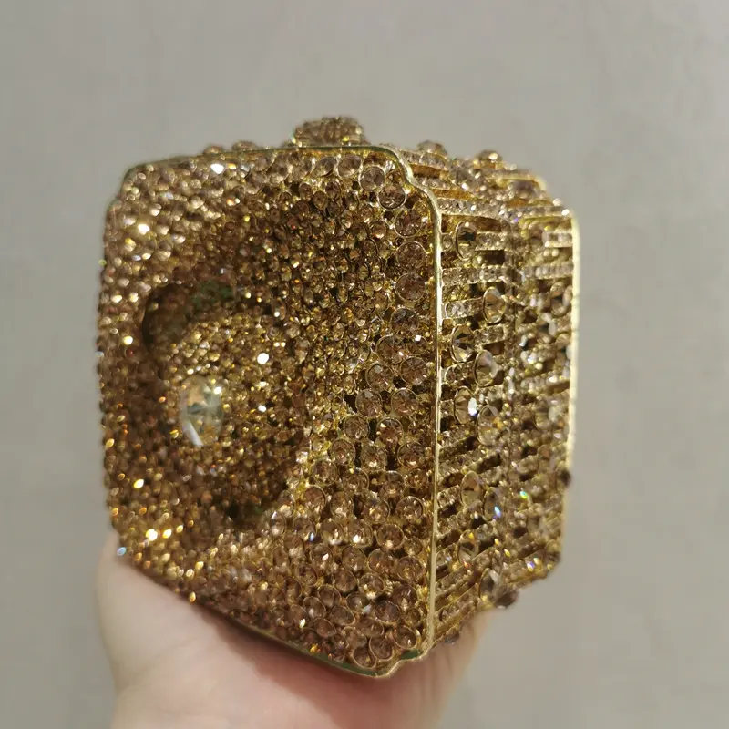 Women Green/Gold Stones Evening Bags Lady rhinestones Purse Metal Minaudiere Handbag Bridal Clutch Wedding Party Diamond Bag