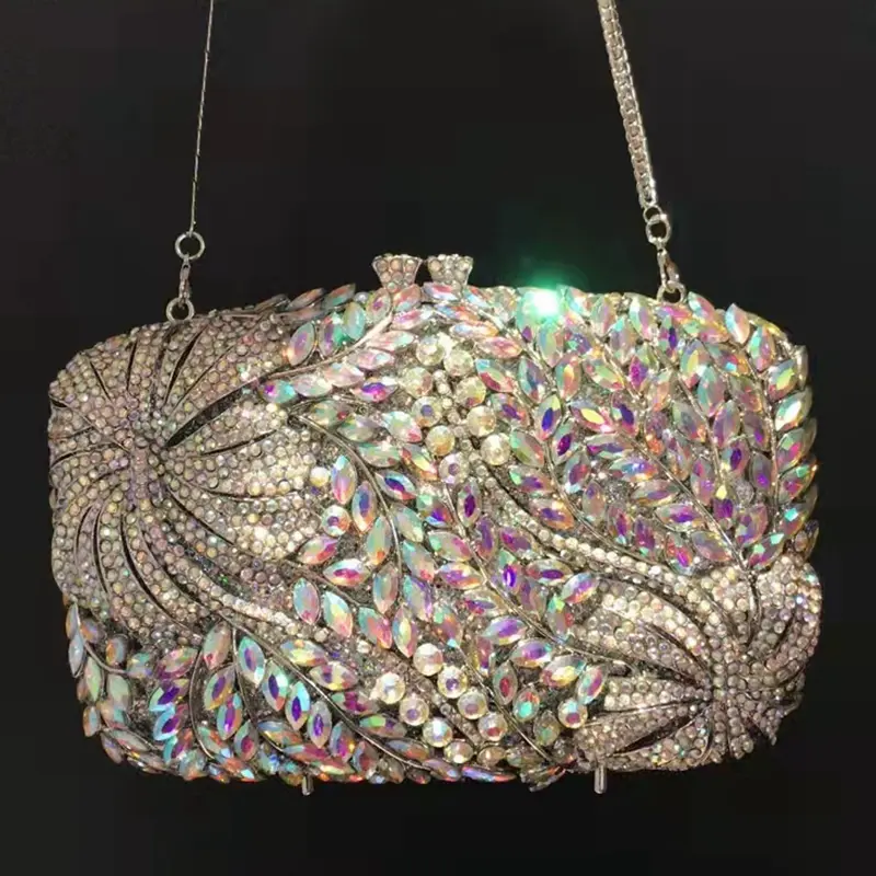 XIYUAN Gold/Silver Crystal Clutches Bags Stones Evening Purse Metal Hardcase Wedding Party Minaudiere Handbag Clutch Bags Gift