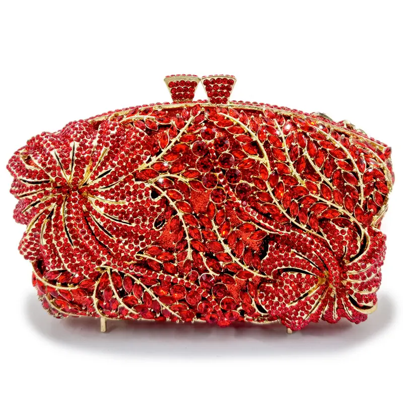 XIYUAN Gold/Silver Crystal Clutches Bags Stones Evening Purse Metal Hardcase Wedding Party Minaudiere Handbag Clutch Bags Gift