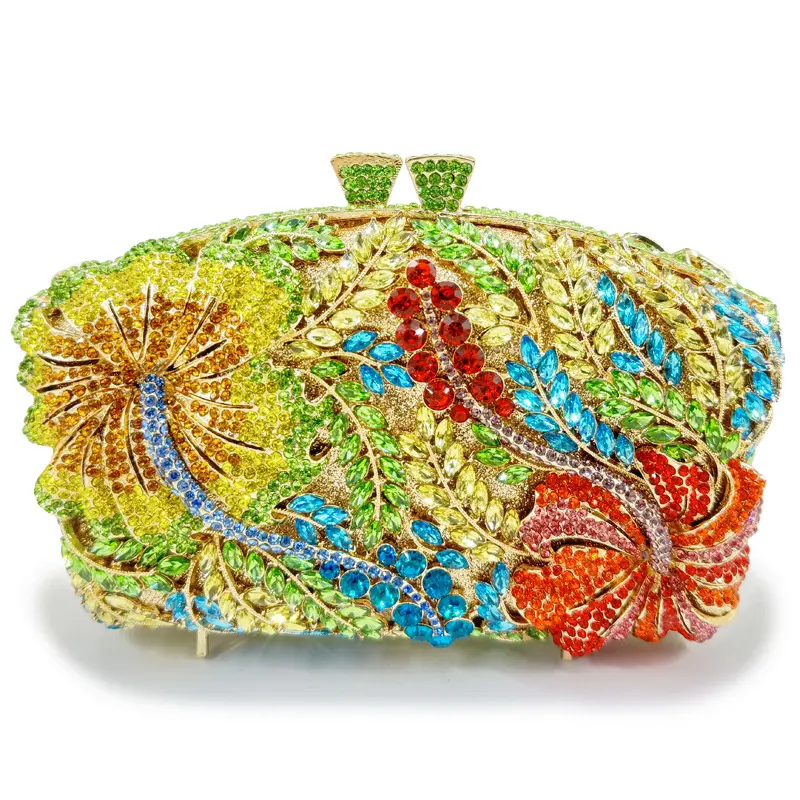 XIYUAN Gold/Silver Crystal Clutches Bags Stones Evening Purse Metal Hardcase Wedding Party Minaudiere Handbag Clutch Bags Gift