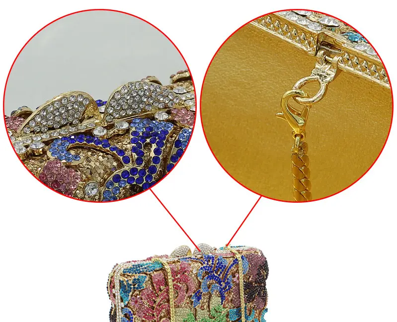 Lady Colorful Flower Diamond Clutch Evening Bag Women Shoulder Chain Handbag Ladies Rhinestone Wedding Party Mini Stone Clutches
