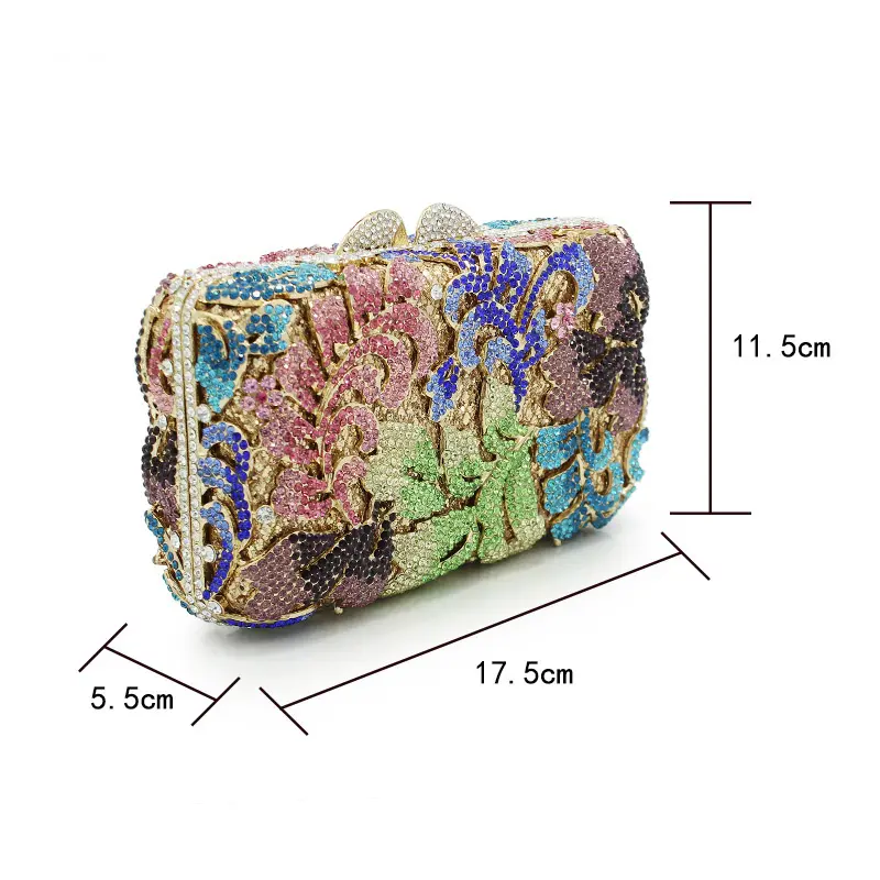 Lady Colorful Flower Diamond Clutch Evening Bag Women Shoulder Chain Handbag Ladies Rhinestone Wedding Party Mini Stone Clutches