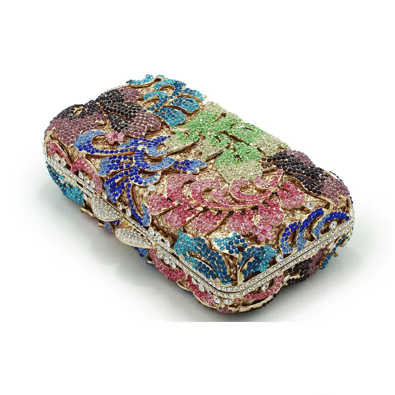 Lady Colorful Flower Diamond Clutch Evening Bag Women Shoulder Chain Handbag Ladies Rhinestone Wedding Party Mini Stone Clutches