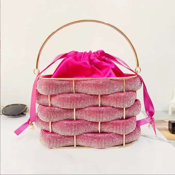 XIYUAN Woven Rhinestone Messenger Bags Women Boutique Pink/Blue Crystal Handbag Metal Purses And Handbags Wedding Shoulder Bags