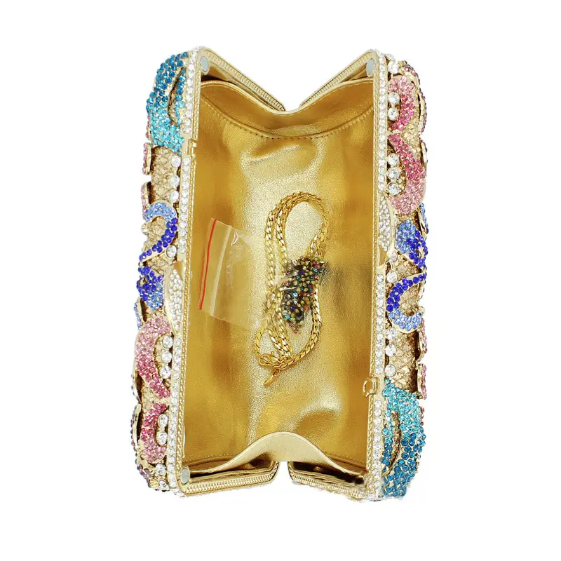 Lady Colorful Flower Diamond Clutch Evening Bag Women Shoulder Chain Handbag Ladies Rhinestone Wedding Party Mini Stone Clutches