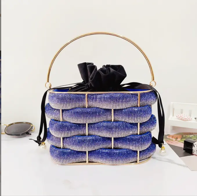 XIYUAN Woven Rhinestone Messenger Bags Women Boutique Pink/Blue Crystal Handbag Metal Purses And Handbags Wedding Shoulder Bags