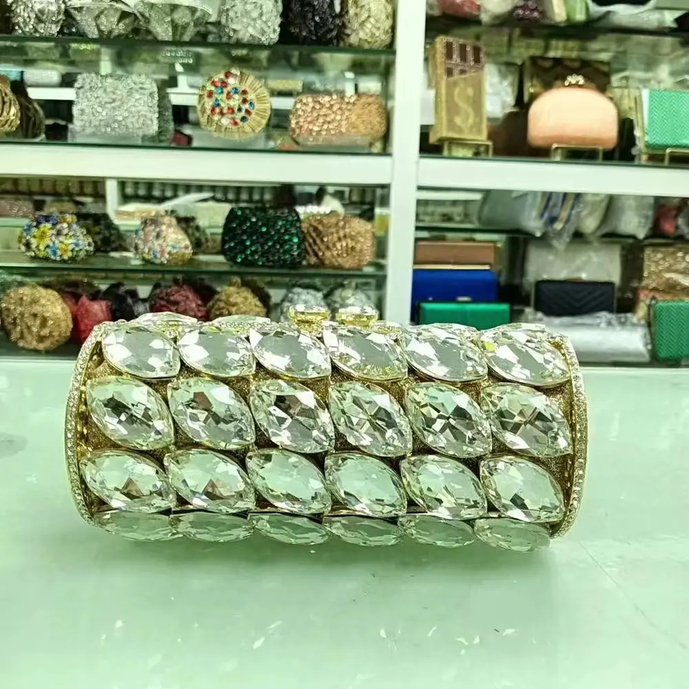 Lady Light blue/Gold Day Clutches Bags Crystals Party Evening Bags Wedding Diamond Clutch Purses Bridal Rhinestones Handbags