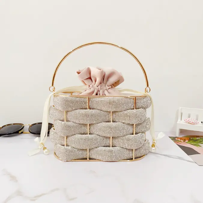 XIYUAN Woven Rhinestone Messenger Bags Women Boutique Pink/Blue Crystal Handbag Metal Purses And Handbags Wedding Shoulder Bags