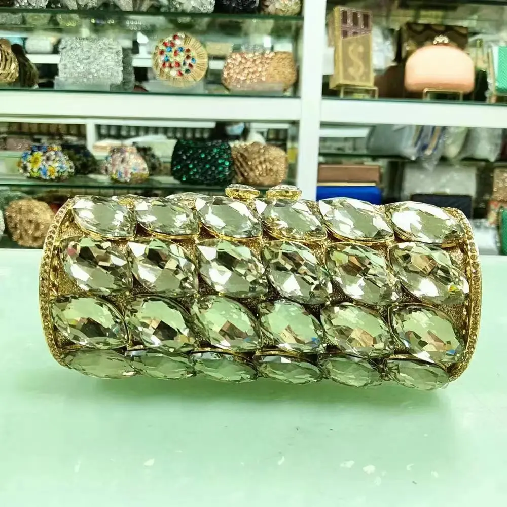 Lady Light blue/Gold Day Clutches Bags Crystals Party Evening Bags Wedding Diamond Clutch Purses Bridal Rhinestones Handbags