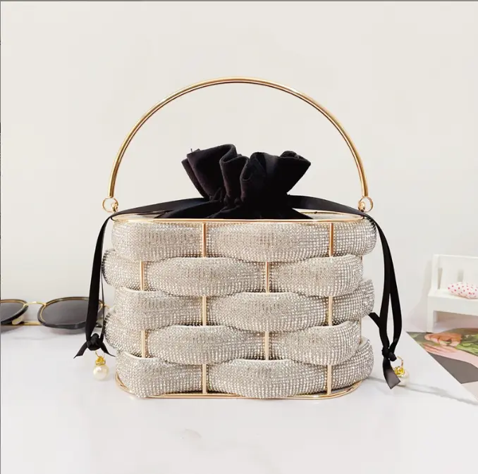 XIYUAN Woven Rhinestone Messenger Bags Women Boutique Pink/Blue Crystal Handbag Metal Purses And Handbags Wedding Shoulder Bags
