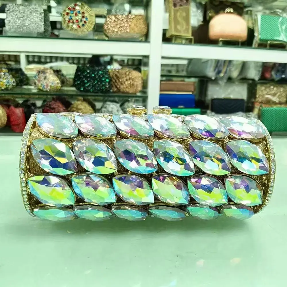 Lady Light blue/Gold Day Clutches Bags Crystals Party Evening Bags Wedding Diamond Clutch Purses Bridal Rhinestones Handbags