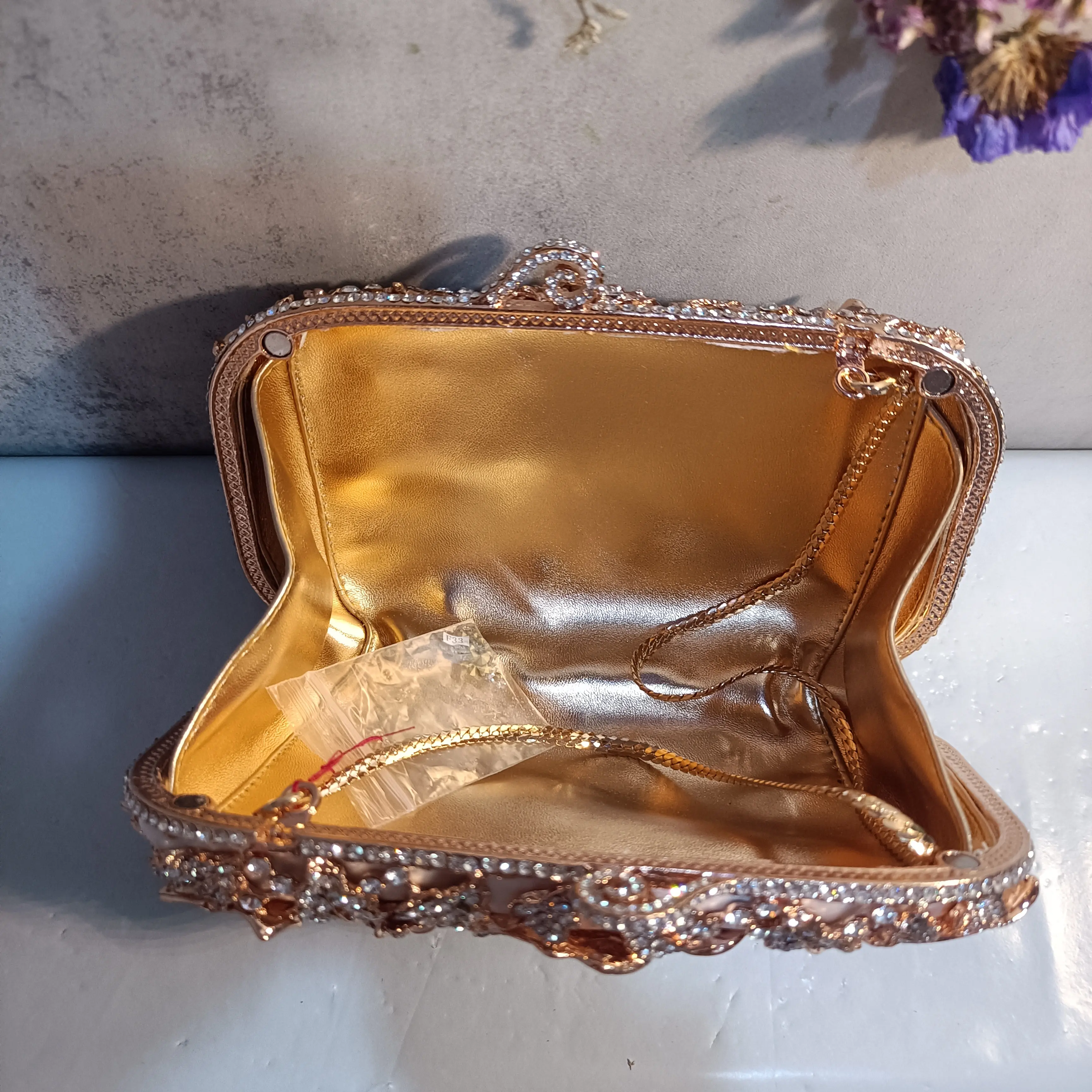 Lady Rose Gold Rhinestone Wedding Evening Clutch Bags Women’s Party Prom Crystal Shoulder Bag Stones Handbag Clutches Bags Purse