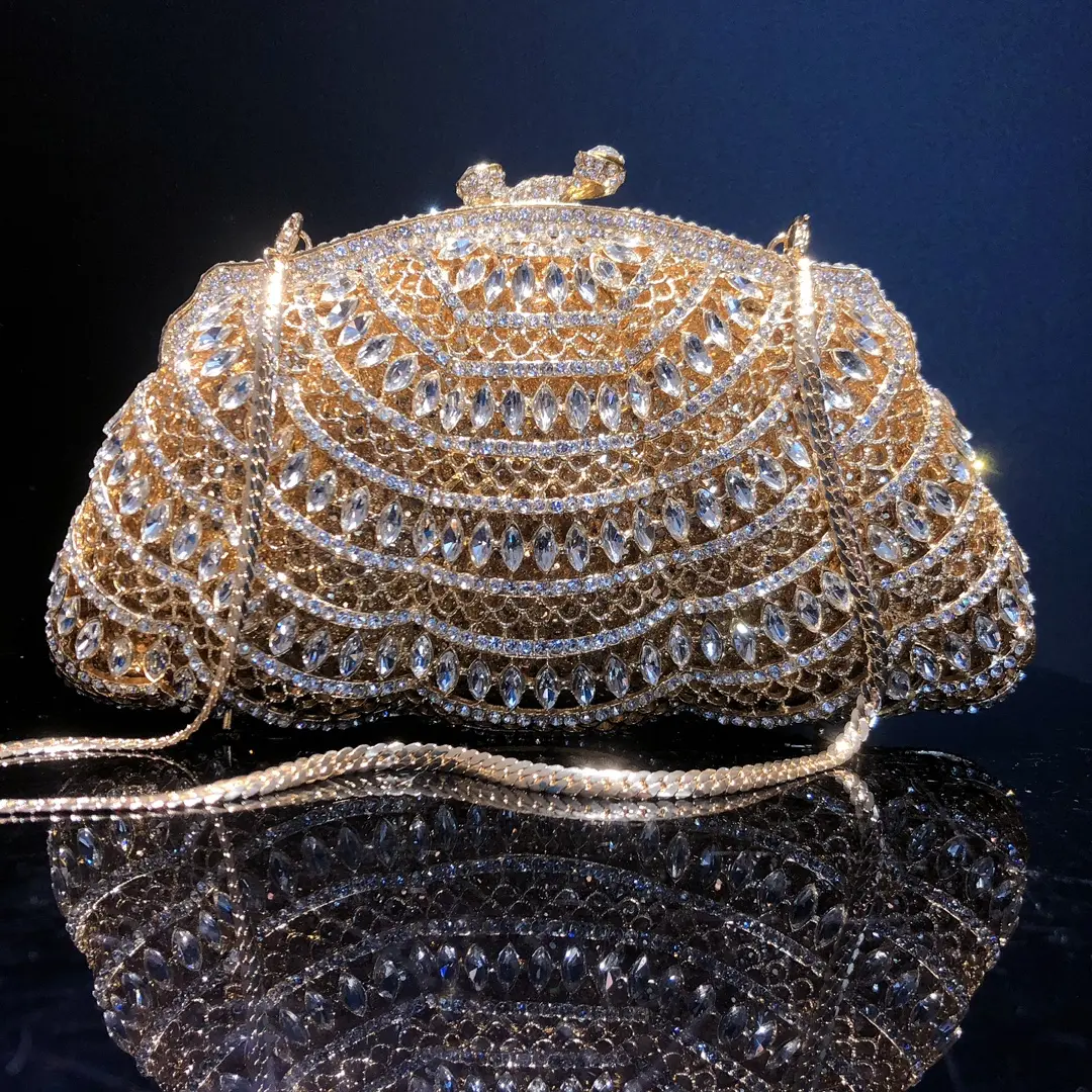 Women Gold/Green/Blue/Red Rhinestones Wedding Clutch Purse Women’s Crystal Evening Clutches Bags Lady Chain Party Shoulder Bags