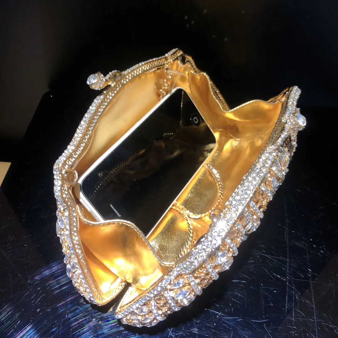 Women Gold/Green/Blue/Red Rhinestones Wedding Clutch Purse Women’s Crystal Evening Clutches Bags Lady Chain Party Shoulder Bags
