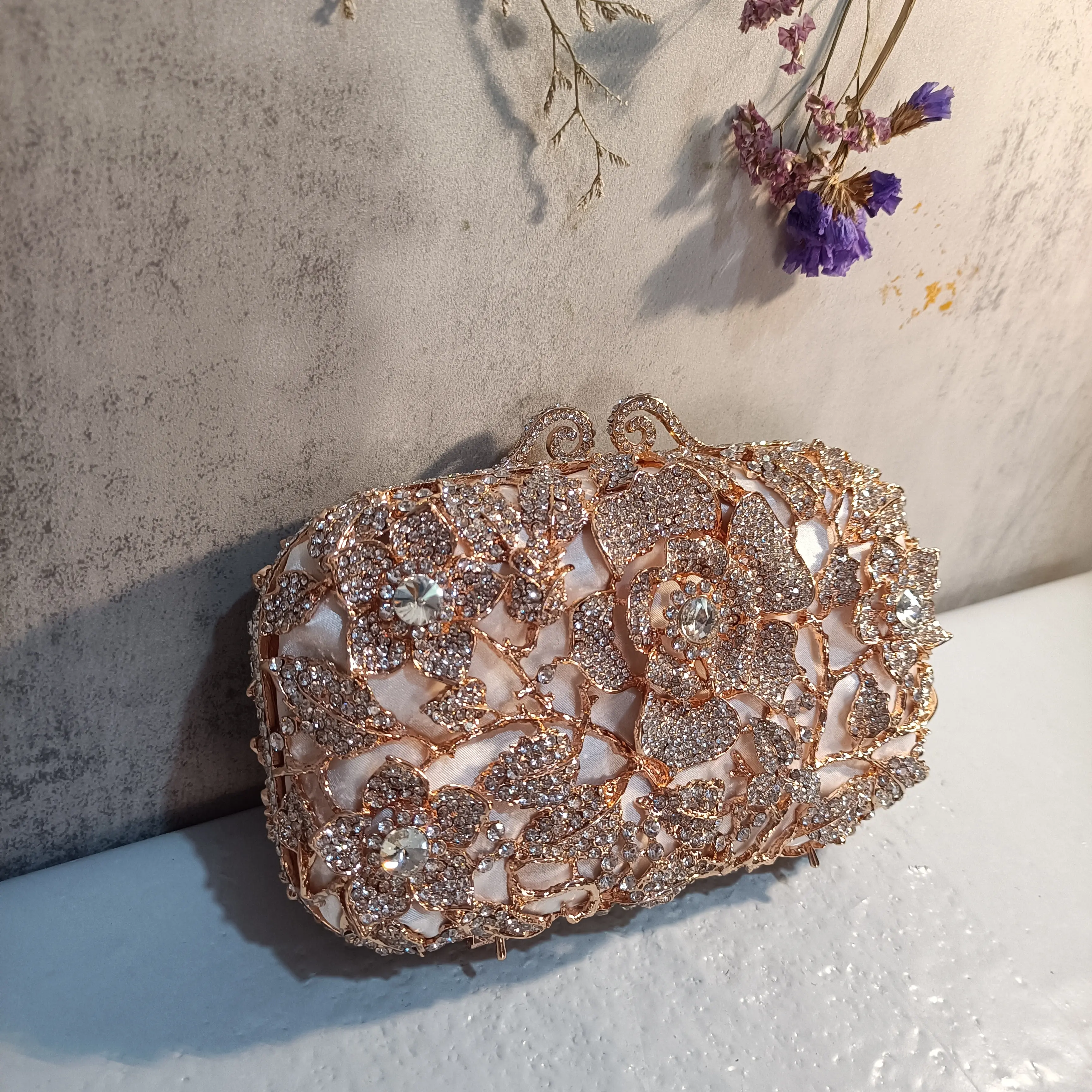 Lady Rose Gold Rhinestone Wedding Evening Clutch Bags Women’s Party Prom Crystal Shoulder Bag Stones Handbag Clutches Bags Purse