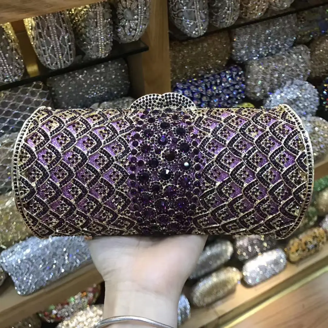 XIYUAN Women Stones Purple Clutch Purse Lady Evening Bags and Handbags Wedding Party Rhinestone Clutches Bags Minaudiere Bag