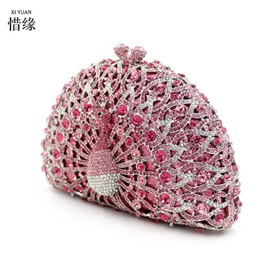 XIYUAN Peacock Crystal Women Evening Bag Gift Box Clutch Bags Wedding Bridal Minaudiere Handbags and Purses Ladies Party Clutch