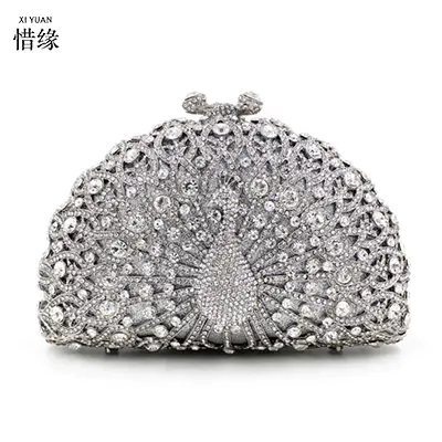 XIYUAN Peacock Crystal Women Evening Bag Gift Box Clutch Bags Wedding Bridal Minaudiere Handbags and Purses Ladies Party Clutch