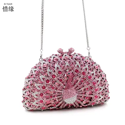 XIYUAN Peacock Crystal Women Evening Bag Gift Box Clutch Bags Wedding Bridal Minaudiere Handbags and Purses Ladies Party Clutch