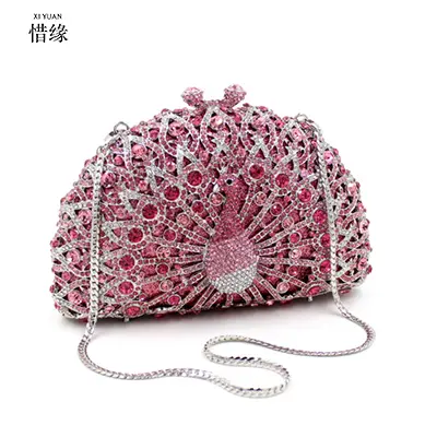 XIYUAN Peacock Crystal Women Evening Bag Gift Box Clutch Bags Wedding Bridal Minaudiere Handbags and Purses Ladies Party Clutch