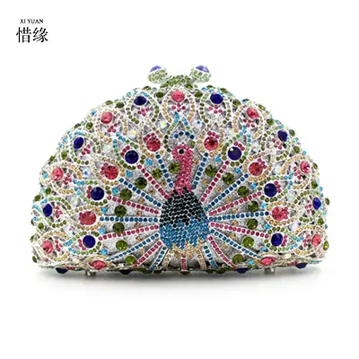 XIYUAN Peacock Crystal Women Evening Bag Gift Box Clutch Bags Wedding Bridal Minaudiere Handbags and Purses Ladies Party Clutch