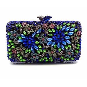 XIYUAN Crystal Women Stones Evening Bag Green Metal Clutch Wedding Bridal Diamond Minaudiere Mini Handbags Ladies Party Purses