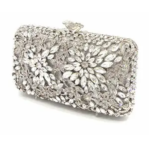 XIYUAN Crystal Women Stones Evening Bag Green Metal Clutch Wedding Bridal Diamond Minaudiere Mini Handbags Ladies Party Purses