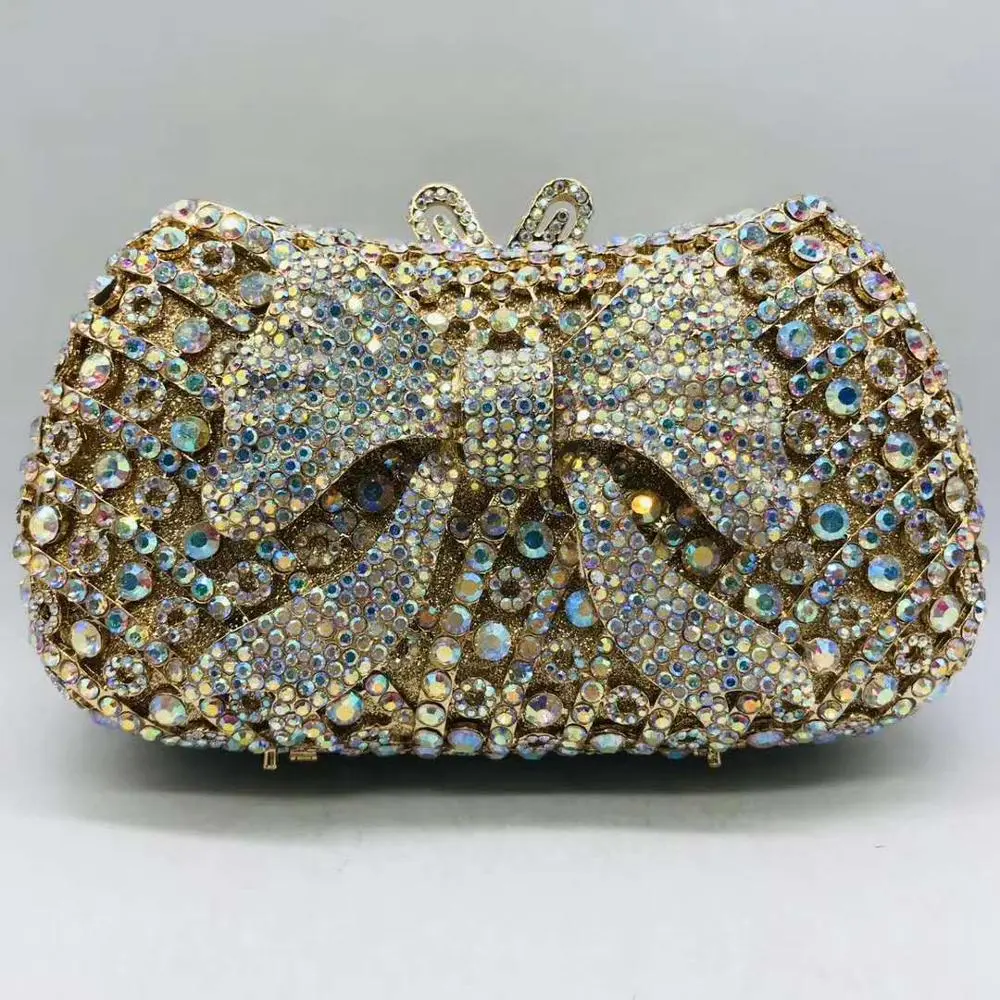 XIYUAN Women Bow Stones Evening Clutch Purse Bags Party Cocktail Gems Purses and Handbags Luxury Bridal Rhinestones Evening Bags